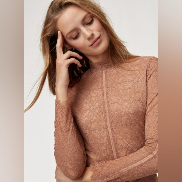 Aritzia Wilfred Janvry Lace Long Sleeve Mini Dress Nude Size 6 - Picture 3 of 5